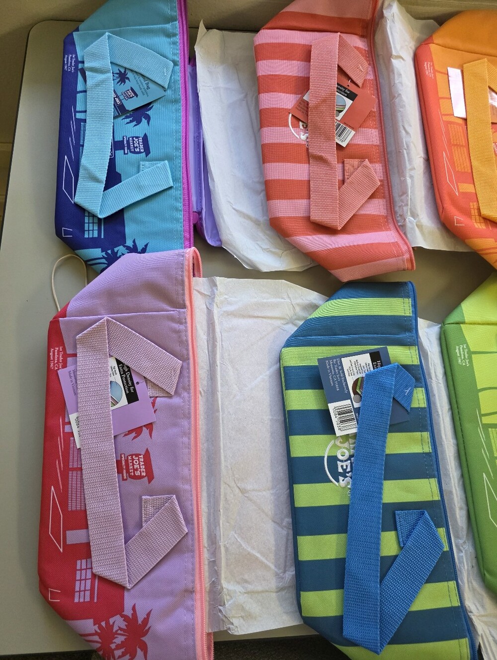 Trader Joe's Neon Stripe Mini Tote Bag - Pink/Coral - Picture 3 of 7